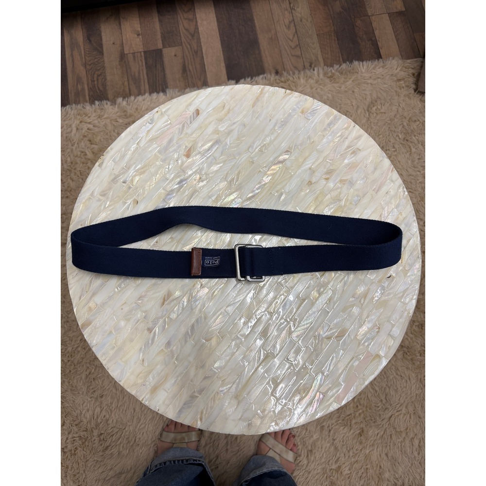 Polo Ralph Lauren Mens Navy Blue Canvas Web Belt D-Ring Buckle Leather Tab 40in
